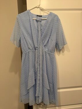 Light Blue Textured Tie-Neck Midi Dress by H&M